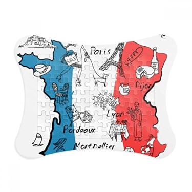 Imagem de Mapa da cidade da França com a bandeira nacional da França, moldura de quebra-cabeça para decoração de imagem