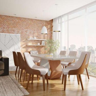 Imagem de Conjunto De Mesa De Jantar Com 8 Cadeiras Rubi Linho Off White E Caram