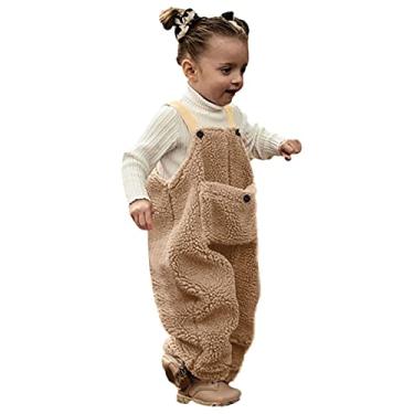 Imagem de Macaquinho e macacão para meninas macacão infantil com suspensório quente calças de bebê meninos de lã meninas (marrom, 12-24 meses)