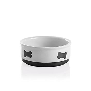 Imagem de SWEEJAR Tigela para cães com padrão de ossos, prato de cerâmica para ração de cães para filhotes e gatos, tigela de porcelana para animais de estimação para comida e água 425 g (branca)