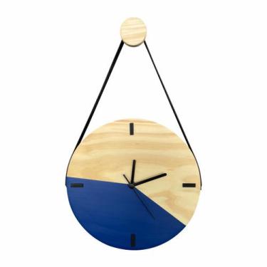 Imagem de Relógio De Parede Decorativo Em Madeira Escandinavo Azul Com Alça + Pe