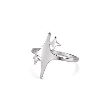 Imagem de kkjoy Anel de estrela brilhante de quatro pontas de aço inoxidável anel de promessa estrela da sorte joia de presente de aniversário para mulheres meninas, Diameter 17mm, Aço inoxidável, Sem pedra