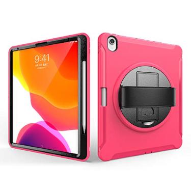 Imagem de QYiD Capa para iPad Pro 12,9 (2018) Capa protetora robusta com suporte, alça de mão e slot para caneta integrado para Apple iPad Pro 12,9 (2018) / A2014 / A1895 / A1983 / A1876 (rosa choque)