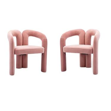 Imagem de Loboo Idea Conjunto de 2 cadeiras de jantar, poltrona para sala de estar, cadeira de jantar estofada de tecido para sala de jantar e sala de estar (rosa, conjunto de 2 cadeiras de jantar)