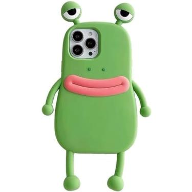 Imagem de Capas de telefone feias para iPhone 15 Pro capa engraçada fofa para iPhone 15 Pro 3D capa de telefone sapo com pé verde capas de telefone estranhas telefones feios com olhos 3D fofo silicone