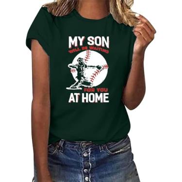 Imagem de PKDong Camiseta feminina de beisebol com estampa My Son at Home, manga curta, gola redonda, casual, verão, Verde, P