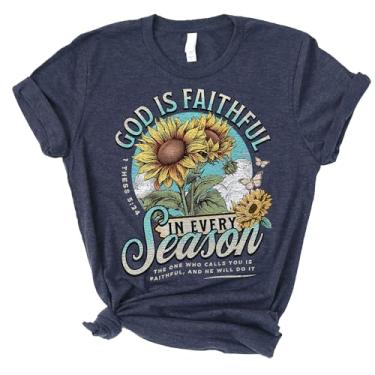 Imagem de Love in Faith | God is Faithful | Camiseta cristã | Vestuário baseado na fé | Unissex, Azul-marinho mesclado, 3G