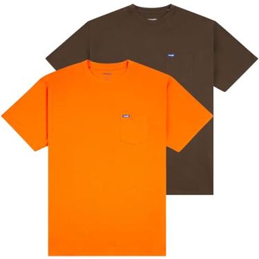 Imagem de Wrangler Camiseta grande e alta - pacote com 2 camisetas de algodão de manga curta com bolso no peito, Marrom/laranja, 4X