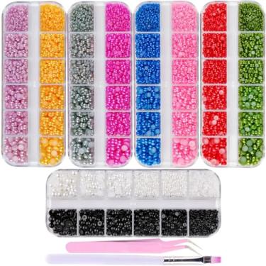 Imagem de editTime 10500 peças de pedras de pérolas sintéticas com parte traseira plana com pinça e pincel para arte de unhas, roupas, sapatos, scrapbook e artesanato