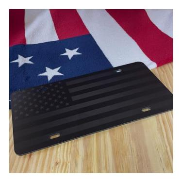 Imagem de Placa de licença não feita na China quase invisível oculta da bandeira americana placa de licença preta fosca em 1/8" composto de alumínio preto resistente placa de carro tática EUA