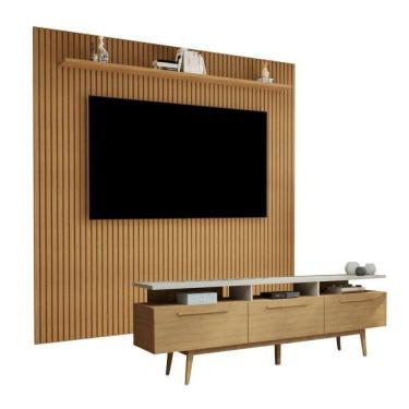 Imagem de Conjunto Home Suspenso Frisado para Tv até 75 Polegadas Curitiba e Rack 3 Porta San Paulo Cinamomo/Off White