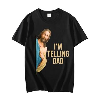 Imagem de Camiseta I'm Telling Dad Funny Religious Christian Jesus Meme Camisetas verão fashion, Preto, 3G