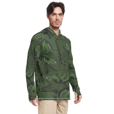Imagem de Moletom masculino com proteção solar, manga comprida, camuflagem, verde dinossauro, FPS 50 + camisetas masculinas Rash Guard para homens, Camuflagem verde dinossauro, XXG