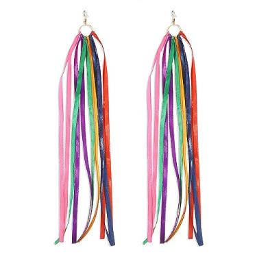 Imagem de Brincos pendentes de borla arco-íris para mulheres e meninas, banhado a ouro, boêmio, fita colorida, passador longo, pingente de gota redonda, leve, gancho de argola, brincos boêmios, férias, festas