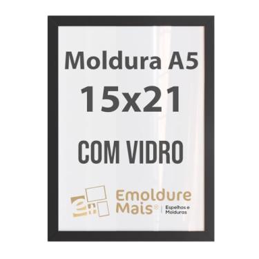 Imagem de Porta Retrato 15x21 Moldura de Madeira com Vidro Tamanho folha A5 Preto Branco Dourado Prata Tabaco para Fotos e Quadros decorativos (Preto, apoio de parede)