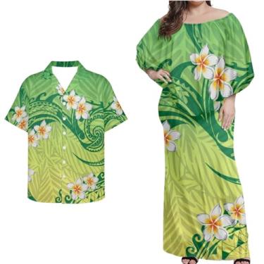 Imagem de Mornpassion Vestido polinésio feminino Puletasi Samoan manga morcego vestido havaiano camisa havaiana para casais plus size 2XS-7GG, Polinésio 13, G