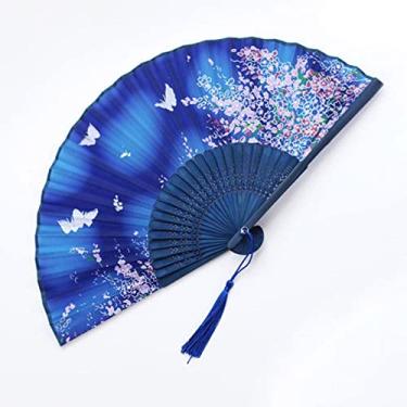 Imagem de YQHWLKJ Ventilador dobrável chinês japonês haste de madeira ventilador de dança clássica borla elegante ventilador feminino para presentes e decoração de parede