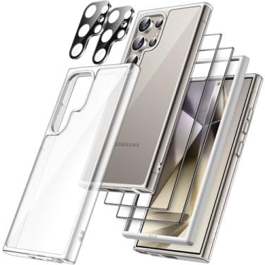Imagem de JETech Capa 5 em 1 para Samsung Galaxy S24 Ultra 5G, 2 Unidades de Cada Protetor de Tela de Vidro Temperado e Protetor de Lente de Câmera, Case de Telefone Não Amarelada (Claro)
