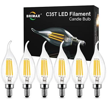 Imagem de BRIMAX Lâmpadas de candelabro LED E12 Dimmable, 4W para substituir lâmpadas de base de vela de 25W/40W, luz branca quente 2700K, ponta de chama, internas e externas, 6 unidades