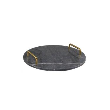 Imagem de Bandeja Decorativa de Mármore Preto e Dourado 30cm RJC0021 BTC