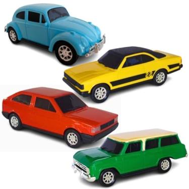 Imagem de Diverplas Kit 4x1 Carro Brinquedo Gol Fusca Opala Veraneio Coleção Antigo Miniatura