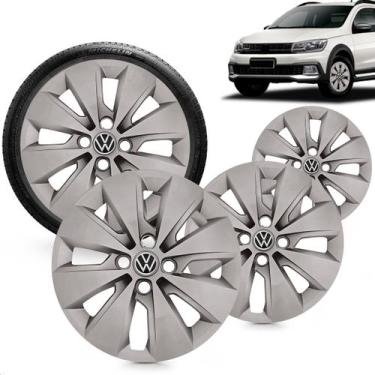 Imagem de Kit 4 Calotas Saveiro G7 Cross 2017 E 2018 Aro 14 Prata Cubo Alto Grid