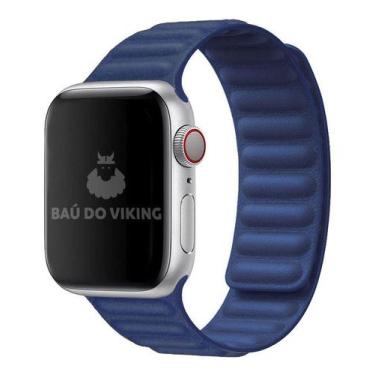 Imagem de Pulseira Couro Link Compatível com Apple Watch 38mm 40mm Azul - Baú do