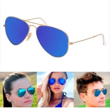Imagem de Óculos De Sol Aviador 3025 3026 Unissex Dourado Azul Espelhado Moderno