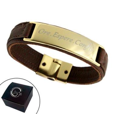 Imagem de Pulseira de Couro Magnética Masculina Feminina Marrom Ore, Espere e Co
