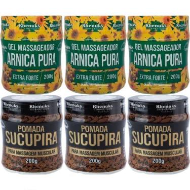 Imagem de Kit 3 Gel Massageador Arnica Pura 200g + 3 Pomada Sucupira - Rhenuks