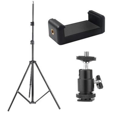 Imagem de Kit Tripé 2m Alumínio + Suporte Giratório +Adaptador Celular - Save Sh
