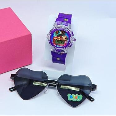 Imagem de Kit Relógio Infantil Digital Pisca Luz Led Princesas Disney + Óculos d