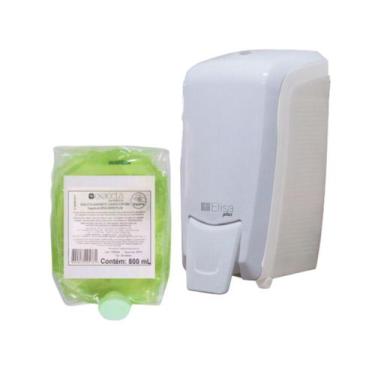 Imagem de Kit Dispenser Saboneteira Refil Espuma Branco/Cristal + Sabonete Liqui