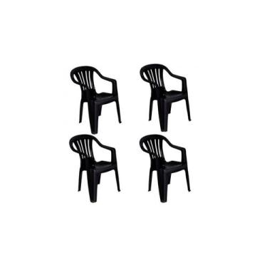 Imagem de Kit Com 4 Cadeira De Plástico Bela Vista - Preta - Com Braço - Mor