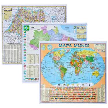Imagem de Kit 3 Mapas Mundi Brasil E Estado São Paulo Atualizados - Gigante 120 