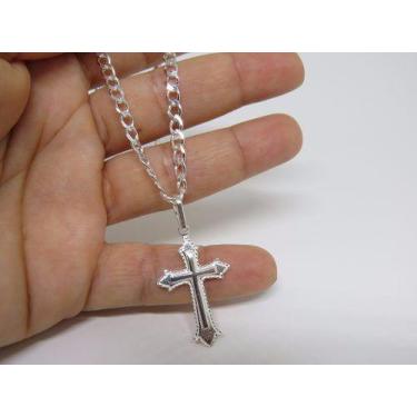 Imagem de Conjunto Corrente Grumet + Pingente Crucifixo Em Prata 925 - RD Magazi