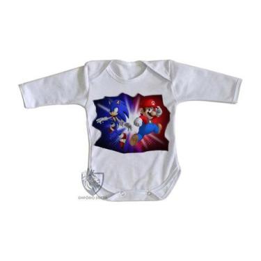 Imagem de  body nenê criança roupa bebê manga longa Sonic Mário - Empório Dutra,