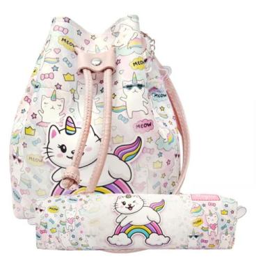 Imagem de Kit Infantil Bolsa e Estojo Gatinho Unicórnio, Magicc