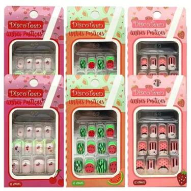 Imagem de Kit 6 Unid. Unhas Postiças Infantis Decoradas Frutinhas Discoteen