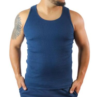 Imagem de Regata Masculina Canelada 100% Algodão - JinkingStore, Azul marinho, G