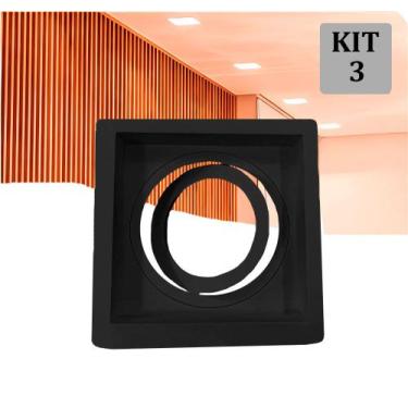 Imagem de Kit 3 Spot Embutir PAR20 Recuado Quadrado Preto Com Soquete - Decorium