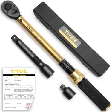 Imagem de YIYEIE Conjunto de chaves de torque de 1/2 polegada, 10-160 FT.LB (10-227 Nm), chave de torque profissional de 72 dentes com adaptador de 3/8 e barra de extensão, chave de torque de porca de pino para pneu e roda de carro
