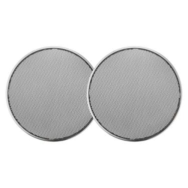 Imagem de ACROPIX Capa universal de grade de alto-falante de carro de 12,7 cm redonda de malha de 5 polegadas caixa protetora de subwoofer revestimento de ferro prateado preto - pacote com 2