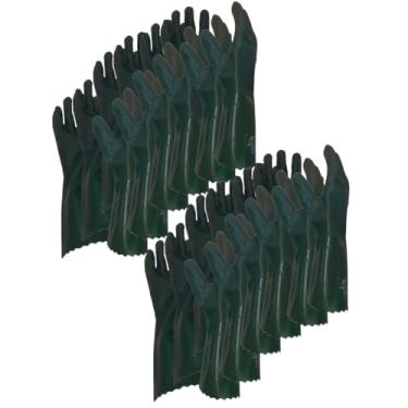 Imagem de Kit 12 Luva De Segurança Verde Pvc Áspera Forrada Cano Longo 36cm