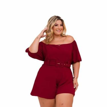 Imagem de Macaquinho Feminino Plus Size Ciganinha Solto Cinto 48-52 0206 - Bellu