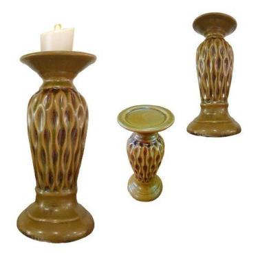 Imagem de Castiçal De Cerâmica Porta Velas Verde Decorativo 25,5 X 11 - Vacheron