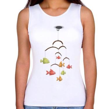 Imagem de Regata Feminina Peixinhos Móbile - Foca na Moda, Branco, G