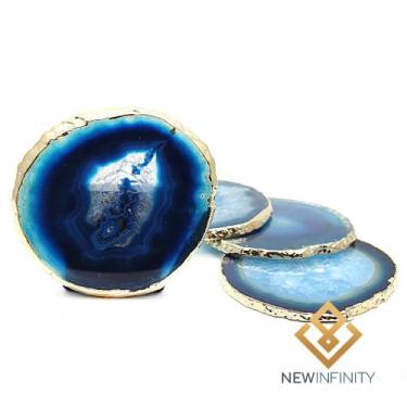 Imagem de Porta Copos Ágata Azul Banho de Ouro Pedra Natural - Infinity, Azul