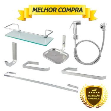 Imagem de KIT COMPLETO PARA BANHEIRO  1 Porta Shampoo Reto + 1 Kit Acessórios QU