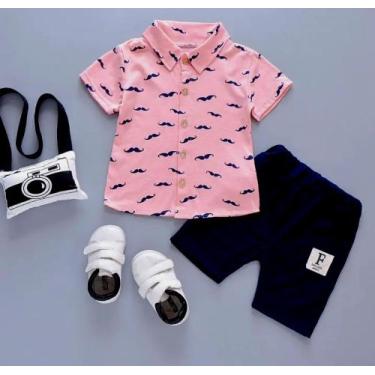 Imagem de Conjunto bebê bigode social esporte menino - Kadu modas, Rosa, 1 ano